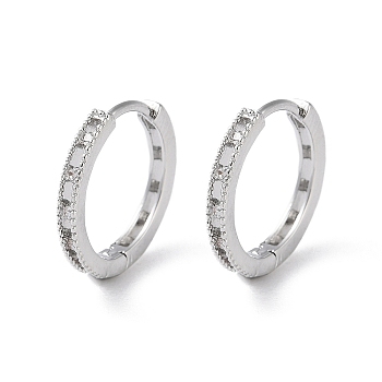 Brass Micro Pave Cubic Zirconia Hoop Earrings, Ring, Real Platinum Plated, 12.5x2mm