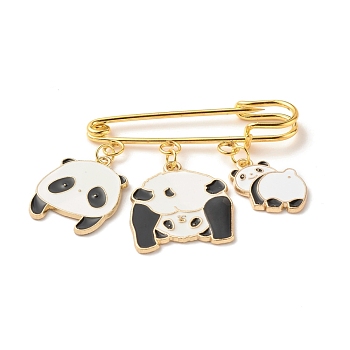 Panda Charm Enamel Brooch Pin, Alloy Safety Pin for Scarves Sweater, Golden, Colorful, 43x50mm, Pin: 1.5mm