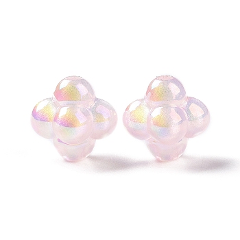 UV Plating Rainbow Iridescent Acrylic Beads, with Glitter Powder, Cross, Pink, 17.5x18.5x15.5mm, Hole: 3mm