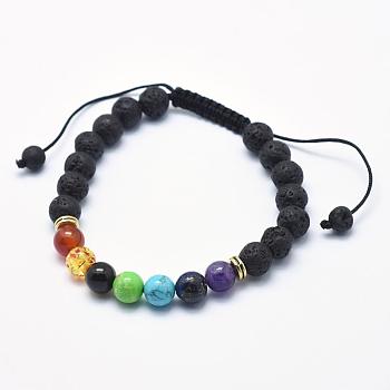 Natural Lava Rock Braided Bead Bracelets, with Alloy Spacer Beads and Nylon Cord, 2-1/4 inch(57mm)