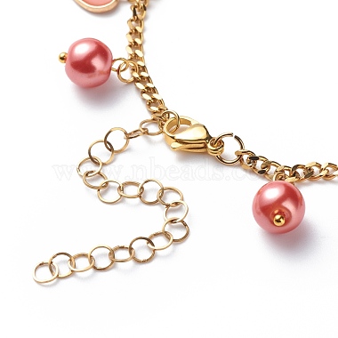 Alloy Enamel & Glass Pearl Charm Bracelet with 304 Stainless Steel Chains for Women(BJEW-JB08707-01)-6