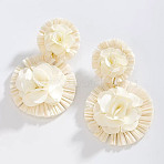 Bohemian Cloth & Raffia Dangle Stud Earrings, Elegant Floral Flower Personality Temperament Ladies Earrings, Floral White, 73x47mm(WGE9CA1-03)