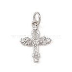 Brass Micro Pave Cubic Zirconia Pendants, Cross, Cadmium Free & Lead Free, Rack Plating, Long-Lasting Plated, with Jump Ring, Platinum, 15.5x11.5x2.5mm, Hole: 3.4mm(KK-G544-17P)