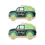 Saint Patrick's Day Alloy Enamel Pendants, Car with Clover Charms, Golden, Cadmium Free & Nickel Free & Lead Free, Dark Green, 20.5x33x2.5mm, Hole: 2mm(ENAM-T024-49A-G)