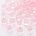 Transparent Acrylic Beads, Cube, Pink, 8x7.5x7.5mm, Hole: 1.8mm, about 900pcs/500g(TACR-S154-12A-20)
