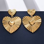 Heart 304 Stainless Steel Dangle Stud Earrings, Real 18K Gold Plated, 46x34mm(EJEW-Z109-03G)