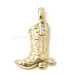 Brass Micro Pave Clear Cubic Zirconia Pendants, Long-Lasting Plated, Rack Plating, Lead Free & Cadmium Free, Cowboy Boot Charms, Real 18K Gold Plated, 45x29x7mm, Hole: 8.5x5mm(KK-H267-049G)