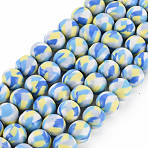 Handmade Polymer Clay Beads Strands, for DIY Jewelry Crafts Supplies, Round, Sky Blue, 8.5~9x8mm, Hole: 1.8mm, about 40pcs/strand, 12.80 inch(32.5cm)(CLAY-N008-054-08)