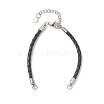 3MM Round Braided Leather Bracelet Making, with 304 Stainless Steel Ends Chains, Stainless Steel Color, Black, 5.94 inch(15.1cm)(AJEW-JB01541-01)