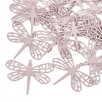 430 Stainless Steel Filigree Pendants, Spray Painted, Etched Metal Embellishments, Dragonfly, Pink, 26.5x35x0.3mm, Hole: 1.2mm(X-STAS-T042-08E)