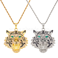 2Pcs 2 Colors Alloy Pendant Necklaces Set with Rhinestone, Tiger, Platinum & Golden, 23.74 inch(60.3cm), 1Pc/color(NJEW-AN0001-83)