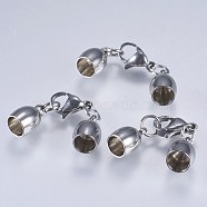 201 Stainless Steel Cord Ends, End Caps, with Lobster Claw Clasps, Stainless Steel Color, 37x7x7mm, Inner Diameter: 5mm(STAS-F145-03P-10.5x7mm)