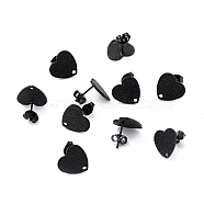 304 Stainless Steel Stud Earring Findings, with Ear Nuts, Textured Heart, Electrophoresis Black, 12x13mm, Hole: 1.5mm, Pin: 0.7mm(STAS-I183-02B-EB)