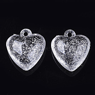 Transparent Acrylic Pendants, with Glitter Powder, Heart , Clear, 22x20x10mm, Hole: 2mm(X-TACR-Q264-25)
