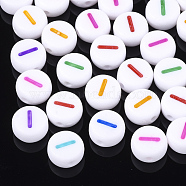 Initial Acrylic Beads, Horizontal Hole, Flat Round, Mixed Color, Letter.I, 7x3.5~4mm, Hole: 1.2mm, about 3700pcs/500g(OACR-E001-20I)