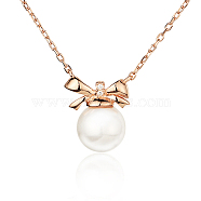 Sweet and Lovely S925 Silver Freshwater Pearl Pendant Necklaces, Bowknot Collar for Women, White(RR3530)