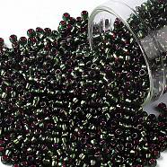 TOHO Round Seed Beads, Japanese Seed Beads, (2204) Silver Lined Frost Olivine Pink Lined, 11/0, 2.2mm, Hole: 0.8mm, about 1110pcs/bottle, 10g/bottle(SEED-JPTR11-2204)