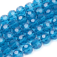 Glass Beads Strands, Faceted(32 Facets), Round, Steel Blue, 8mm, Hole: 1.5mm, about 66~67pcs/strand, 15.12 inch~15.35 inch(38.4~39cm)(EGLA-J042-8mm-14)