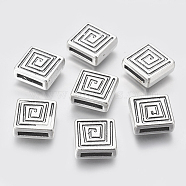 Tibetan Style Beads, Lead Free and Cadmium Free, Cube, Antique Silver, about 14mm long, 14mm wide, 5mm thick, hole: 2x11mm(X-LF10999Y)