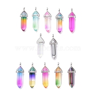 Faceted Bullet Glass Pointed Pendants, with Platinum Plated Brass Findings, Mixed Color, 38~39.5x12.5x10mm, Hole: 5x3mm(KK-E282-P)