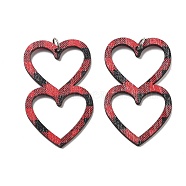 Printed Wood Pendants, with Iron Ring, Valentine's Day Collection, Heart, 49.5x30x2.5mm, Hole: 5mm(FIND-R050-02H)