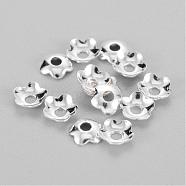 Brass Bead Caps, Flower, Silver Color Plated, Size: about 4mm in diameter, hole, 1.2mm(KK-TB857-S)
