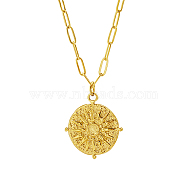 Stainless Steel Sun Pendant Necklaces, with Paperclip Chains, Real 18K Gold Plated, 15.75 inch(40cm)(YN2147-1)