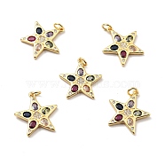 Brass Micro Pave Cubic Zirconia Pendants, with Jump Ring, Real 18K Gold Plated, Long-Lasting Plated, Lead Free & Cadmium Free & Nickel Free, Star, Colorful, 21x20x2mm, Jump Ring: 5x1mm, 3mm Inner Diameter(KK-E015-28G)