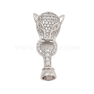 Brass Micro Pave Clear Cubic Zirconia Fold Over Clasps, Leopard, Platinum, 25mm(KK-C075-05P)