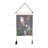 Polyester Decorative Wall Tapestrys, for Home Decoration, with Wood Bar, Nulon Rope, Plastic Hook, Rectangle, Skeleton Pattern, 670x348x1.2mm(AJEW-C024-01M)