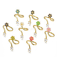 Brass Micro Pave Cubic Zirconia Cuff Rings, Open Rings, with Enamel, Cadmium Free & Nickel Free & Lead Free, Real 16K Gold Plated, Flower, Mixed Color, US Size 7 1/4(17.5mm)(RJEW-Q165-001-NR)