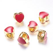 Enamel Style Alloy European Beads, Large Hole Beads, Heart, Golden, Red, 11x10.5x8mm, Hole: 4.5mm(MPDL-S038-05)