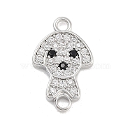 Brass Pave Clear & Black Cubic Zirconia Pet Puppy Connector Charms, Dog Charms, Platinum, 14.5x8.5x1.5mm, Hole: 1.4mm(KK-Z061-01P-02)