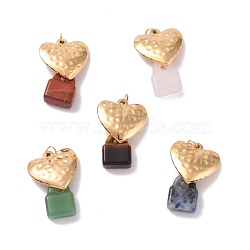 Natural Mixed Stone Pendants, with Ion Plating(IP) Real 18K Gold Plated 304 Stainless Steel Findings, Heart with Lock Charm, 29.5~31x21x7mm, Hole: 4mm(G-F723-01G)