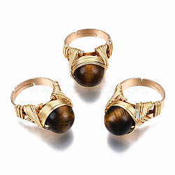 Adjustable Gemstone Round Finger Rings, with Brass Findings, US Size 7 1/4(17.5mm)(RJEW-T019-01A-KC)