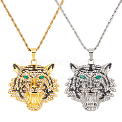 2Pcs 2 Colors Alloy Pendant Necklaces Set with Rhinestone, Tiger, Platinum & Golden, 23.74 inch(60.3cm), 1Pc/color(NJEW-AN0001-83)