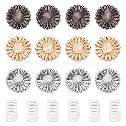 WADORN 12 Sets 3 Colors Alloy Buckle Clips, with Iron Gasket, for Bag Shoe Decoration, Sunflower, Mixed Color, 23.5x15.5mm, 4 sets/color(FIND-WR0006-06)