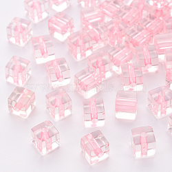 Transparent Acrylic Beads, Cube, Pink, 8x7.5x7.5mm, Hole: 1.8mm, about 900pcs/500g(TACR-S154-12A-20)
