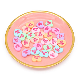 Opaque Resin Cabochons, Heart with Word Be Mine, Mixed Color, 19x18mm(X-HEAR-PW0002-046A)