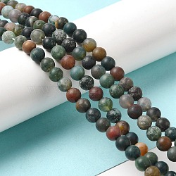 Natural Indian Agate Beads Strands, Frosted, Round, 6~6.5mm, Hole: 1mm, about 63pcs/strand, 15.5 inch(X-G-Q462-6mm-08)