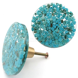 Synthetic Turquoise & Resin Box Handles, Cabinet Knobs, Flat Round, 60x28mm(PW-WG37065-06)