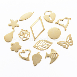 201 Stainless Steel Findings, Mixed Style Pendants & Charms & Links, Golden, 13~35x7~20x0.8~1mm, Hole: 1mm(STAS-H557-51G)