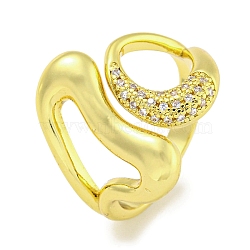 Rack Plating Brass Micro Pave Cubic Zirconia Heart & Teardrop Open Cuff Rings for Women, Long-Lasting Plated, Cadmium Free & Lead Free, Real 18K Gold Plated, 19mm, US Size 7 3/4(17.9mm)(RJEW-I104-05G)