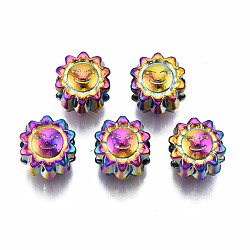 Alloy European Beads, Large Hole Beads, Cadmium Free & Nickel Free & Lead Free, Flower, Rainbow Color, 12x10.5x9mm, Hole: 6mm(PALLOY-N163-093-NR)