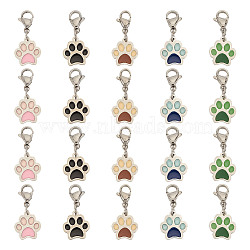 20Pcs 5 Colors 304 Stainless Steel Enamel Pendant Stitch Markers, Crochet Leverback Hoop Charms, with 304 Stainless Steel Lobster Claw Clasps, Dog Paw Print, Mixed Color, 2.5cm, 4pcs/color(HJEW-GO00006)