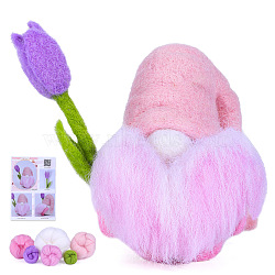 DIY Tulip Gnome Doll Needle Felting Kit, including Iron Needles, Wool Felt, Butterfly Decoration, Instruction Manual, Pink, 72x51mm(PW-WGA83B7-04)