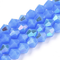 Imitation Jade Electroplate Glass Beads Strands, AB Color Plated, Faceted, Bicone, Royal Blue, 6x6mm, Hole: 1.2mm, about 45~47pcs/strand, 9.65~9.84 inch(24.5~25cm)(EGLA-A039-J6mm-L04)