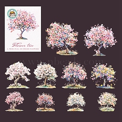 10Pcs 10 Styles Flower Tree Waterproof PET Stickers, Decorative Stickers, for Water Bottles,  Mobile Phone, Skateboard, Guitar Stickers, Pink, 57~96x51~97x0.1mm, 1pc/style(DIY-G121-03F)