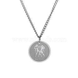 Non-Tarnish Stainless Steel 12 Constellation Pendant Necklaces for Sweater, Stainless Steel Color, Gemini(FZ0908-4)