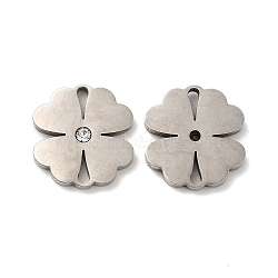 201 Stainless Steel Crystal Rhinestone Connector Charms, Clover Links, Stainless Steel Color, 14x13x2mm, Hole: 3x1.2mm(STAS-Q216-08P)